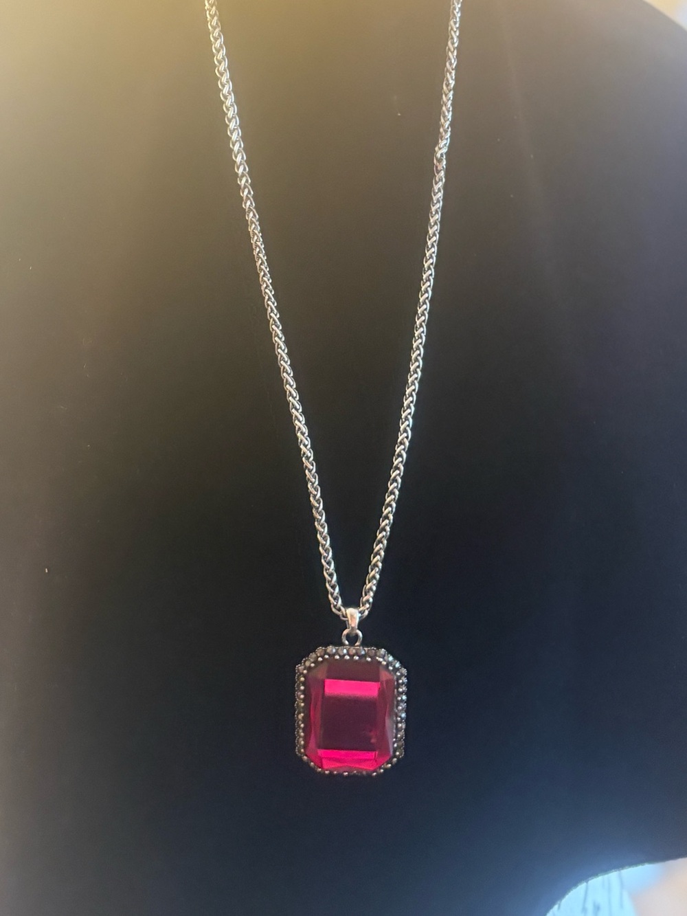 Silver Necklace with Pink Octagon Pendant - Elegant Women's Jewelry